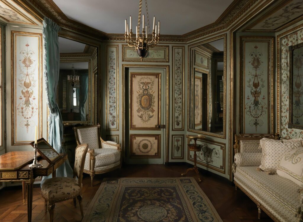 French interior door in a paneled chateau salon