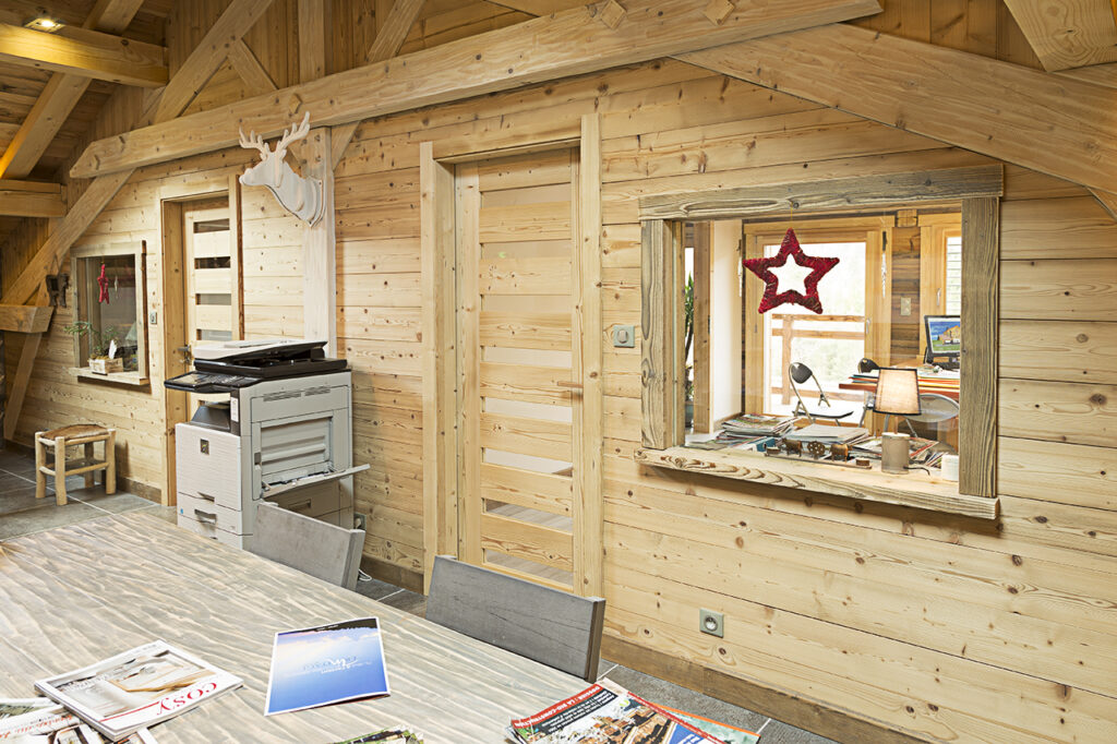 Solid wood interior door in a mountain chalet